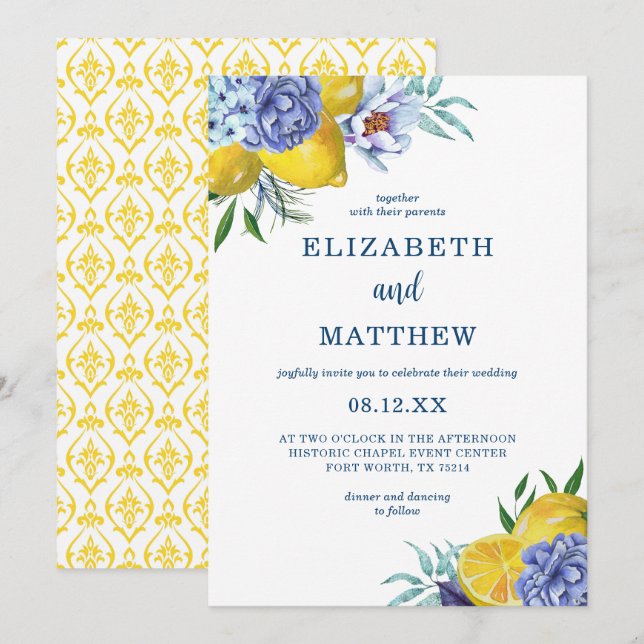 Citrus Lemon Floral Wedding Invitation (Front/Back)