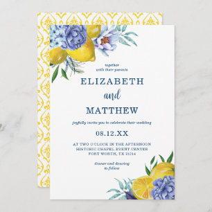 Citrus Lemon Floral Wedding Invitation