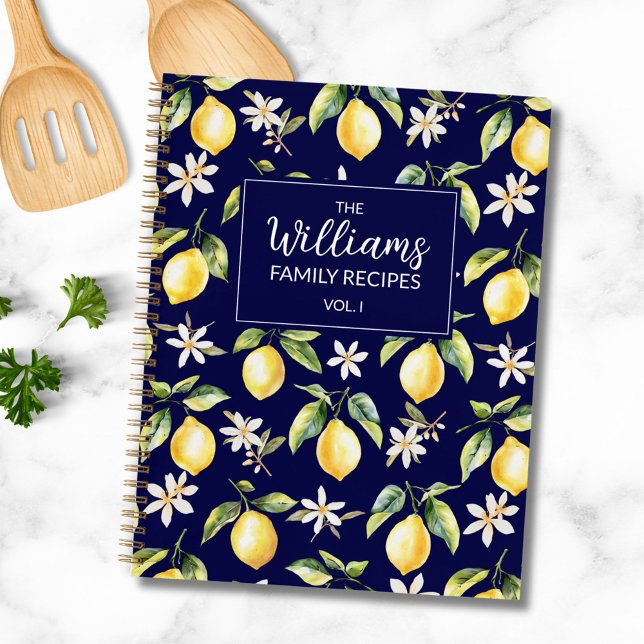Citrus Lemon Fruit Botanical Pattern Family Recipe Notebook (In situ)