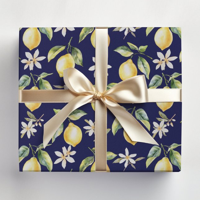 Citrus Lemon Fruit Floral Botanical Pattern Wrapping Paper (In situ)