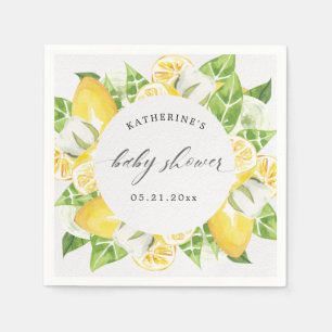 citrus lemon fruit flower baby shower monogram  napkin