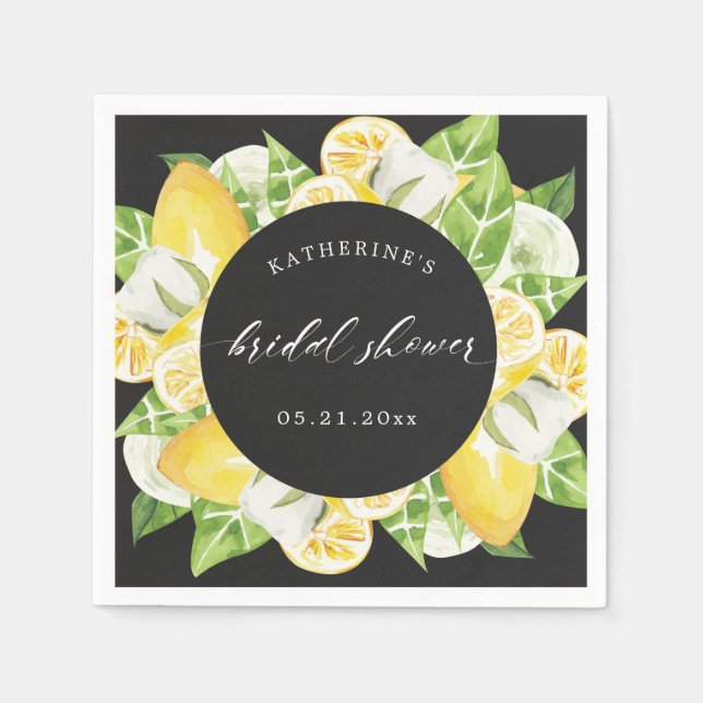 citrus lemon fruit flower bridal shower monogram   napkin (Front)
