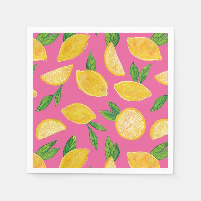 Citrus Lemon Fruit pink pattern Napkin (Front)
