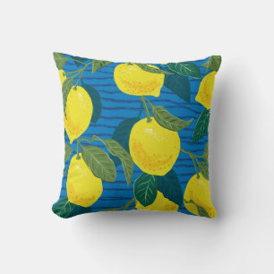 Citrus Lemon: Hand-Drawn Vintage Seamless. Cushion