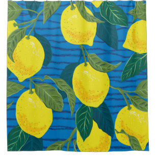 Citrus Lemon: Hand-Drawn Vintage Seamless. Shower Curtain
