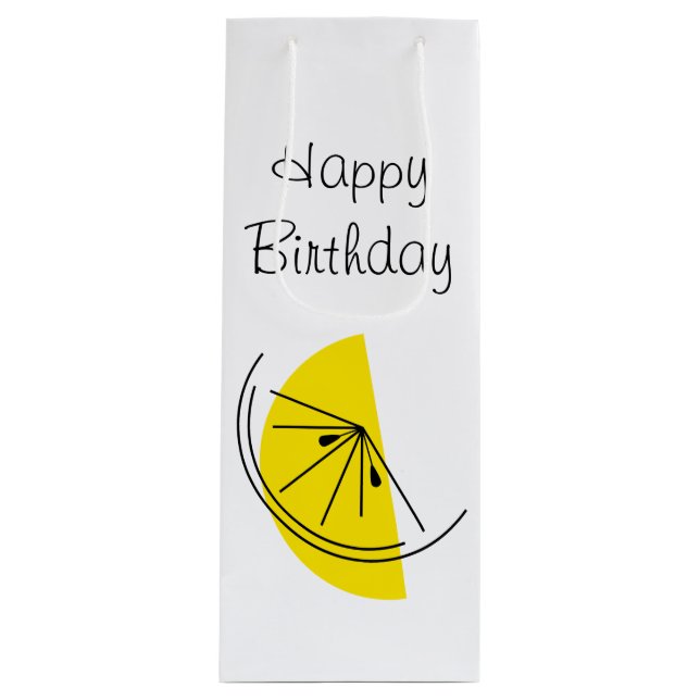 Citrus Lemon Happy Birthday gift bag wine (Front)