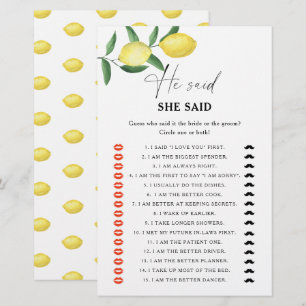 Citrus lemon - He said she said bridal shower game