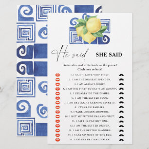 Citrus lemon - He said she said bridal shower game