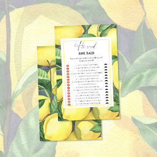 Citrus lemon - He said she said bridal shower game