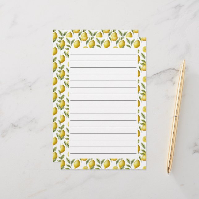 Citrus Lemon Lime Lined Stationery (Front/Back In Situ)