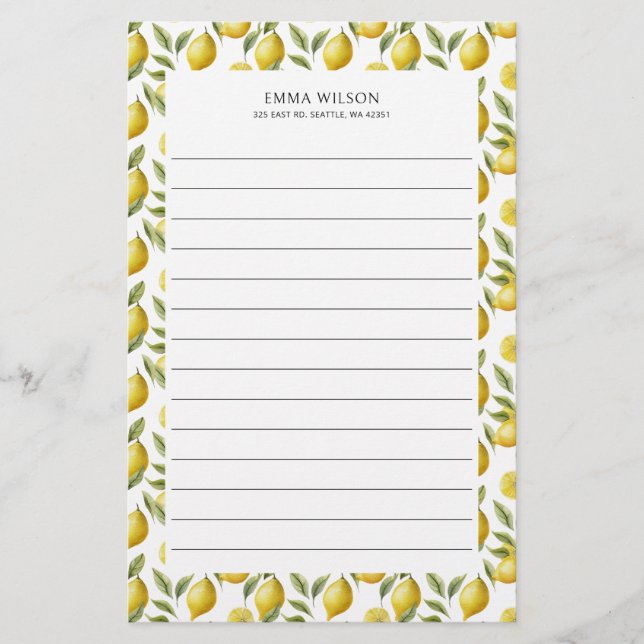 Citrus Lemon Lime Lined Stationery (Front)