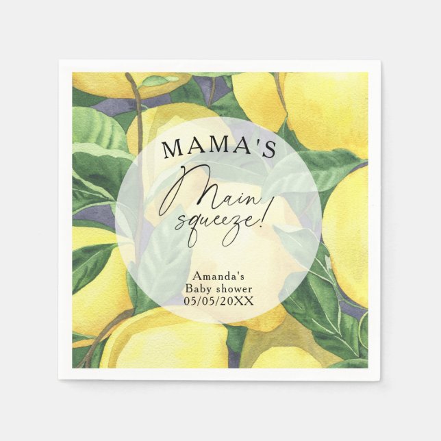 Citrus Lemon - Mama's main squeeze baby shower Napkin (Front)