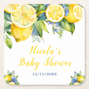 Citrus Lemon Mediterranean Baby Showe Square Paper Coaster