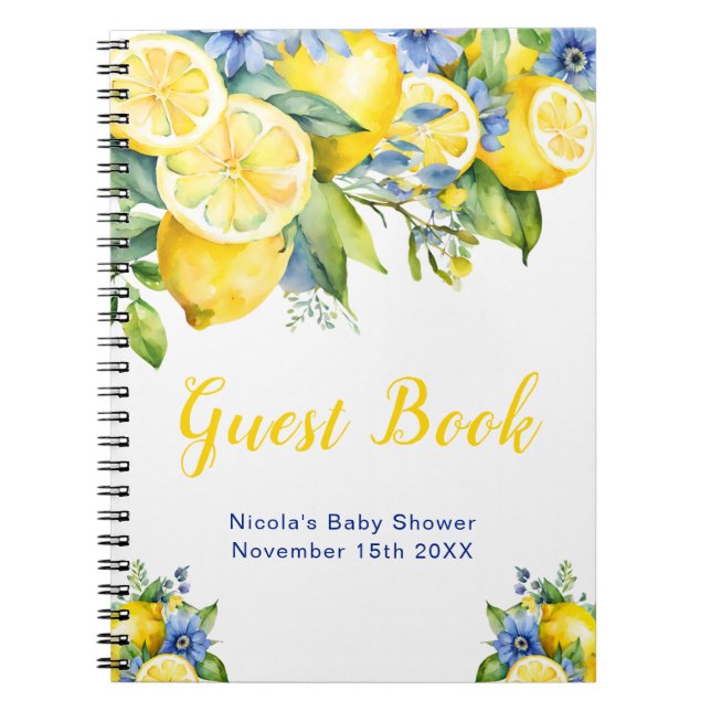 Citrus Lemon Mediterranean Baby Shower Guest Book (Front)