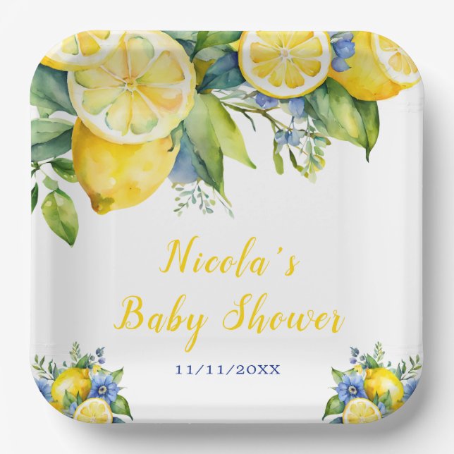 Citrus Lemon Mediterranean Baby Shower Paper Plate (Front)
