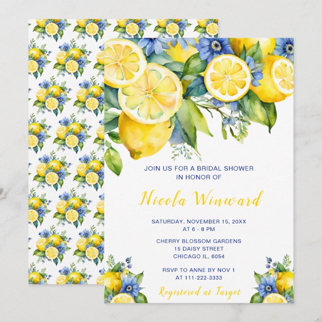Citrus Lemon Mediterranean Bridal Shower Invitation (Front/Back)