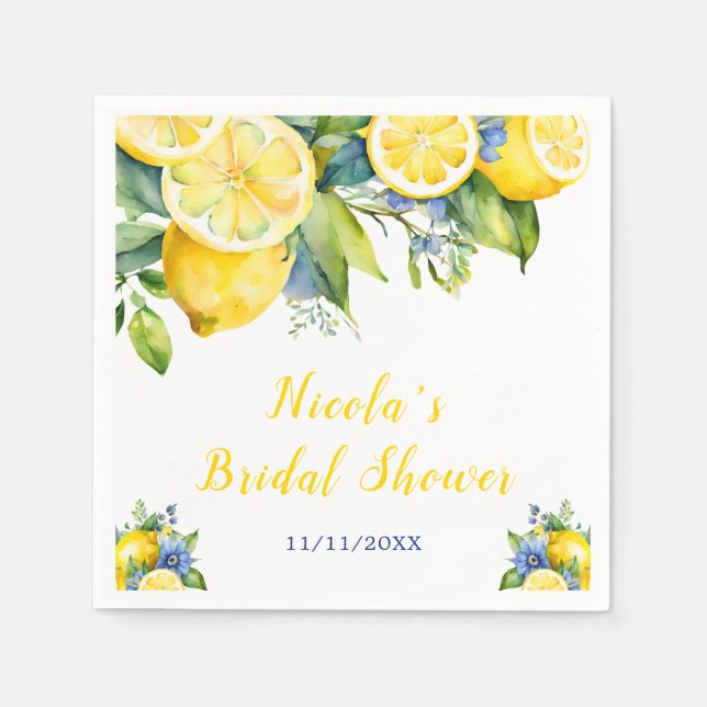 Citrus Lemon Mediterranean Bridal Shower Napkin (Front)
