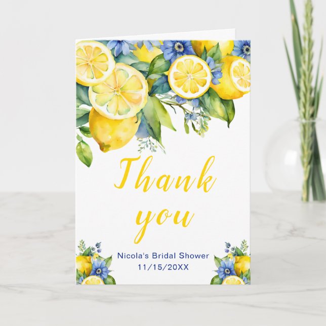 Citrus Lemon Mediterranean Bridal Shower Thank You Card (Front)