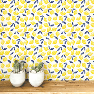 Citrus Lemon Mediterranean Yellow White Watercolor Wallpaper