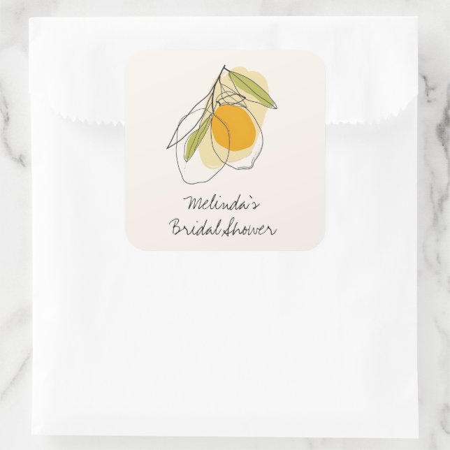 Citrus Lemon Modern Minimalist Bridal Shower Square Sticker (Bag)
