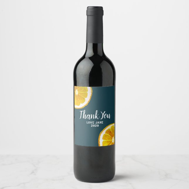 Citrus lemon modern thank you gift wine label (Front)