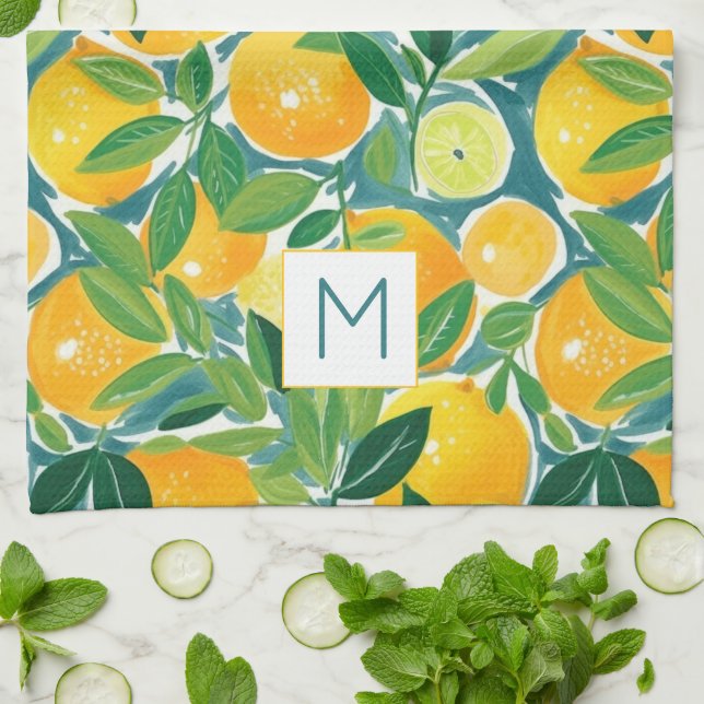Citrus Lemon Orange Lime INITIAL Artisan Colourful Tea Towel (Folded)
