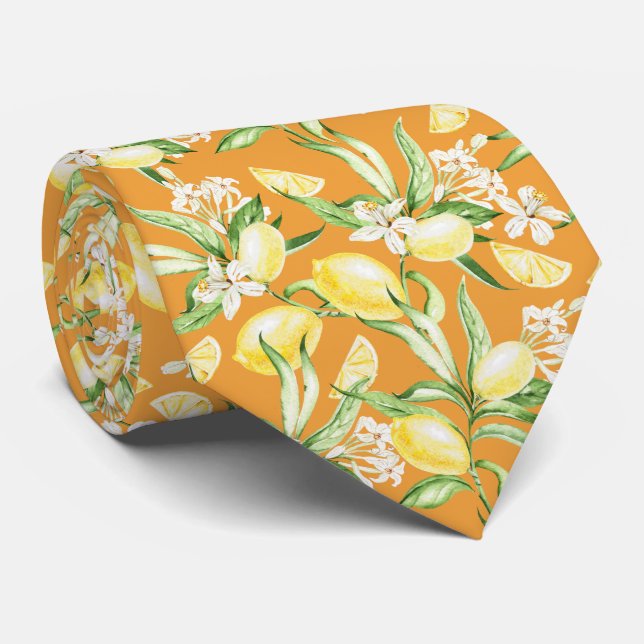 Citrus Lemon Pattern Tie (Rolled)