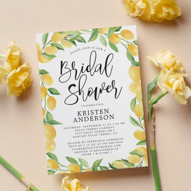 Citrus Lemon Watercolor Border Bridal Shower Invitation (Creator Uploaded)
