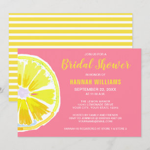 Citrus Lemon Watercolor Pink Bridal Shower Invite