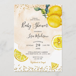 Citrus Lemon Watercolor Themed Baby Shower Invitation