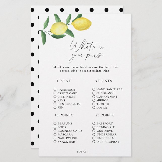 Citrus lemon - What's in your purse game (Front/Back)