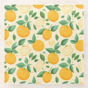 Citrus lemon yellow tropical fruit pattern glass coaster