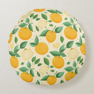 Citrus lemon yellow tropical fruit pattern round cushion