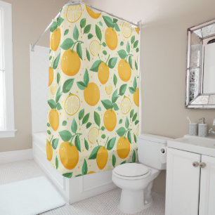 Citrus lemon yellow tropical fruit pattern shower curtain