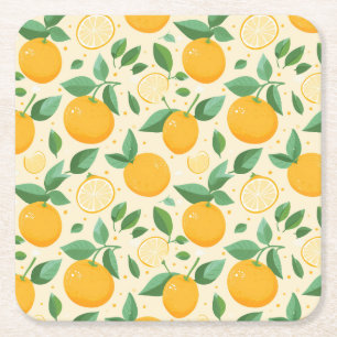 Citrus lemon yellow tropical fruit pattern square paper coaster