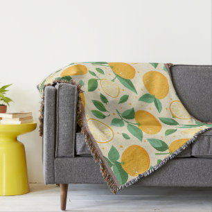 Citrus lemon yellow tropical fruit pattern throw blanket