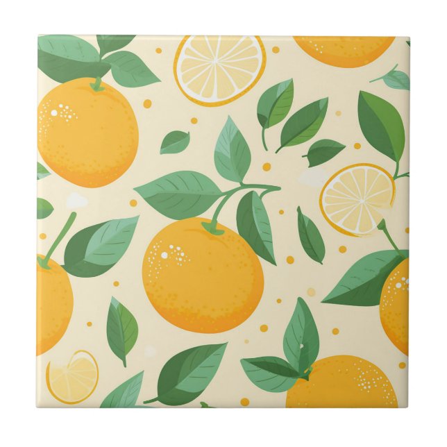 Citrus lemon yellow tropical fruit pattern tile (Front)