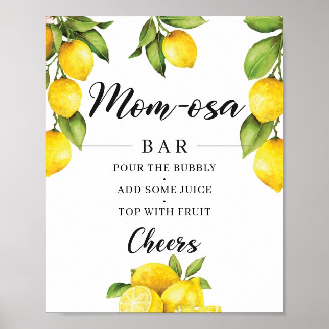 Citrus Lemons Baby Shower Mom-osa Bar Sign (Front)