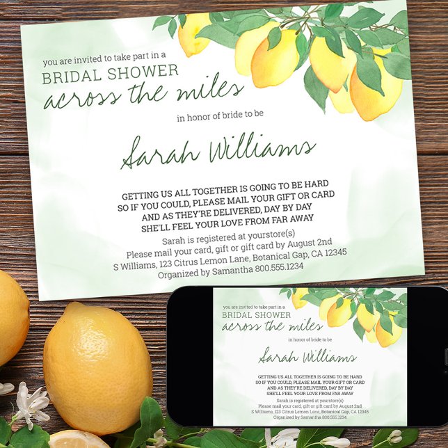 Citrus Lemons Bridal Shower by Mail Mint Wash Invitation (Creator Uploaded)