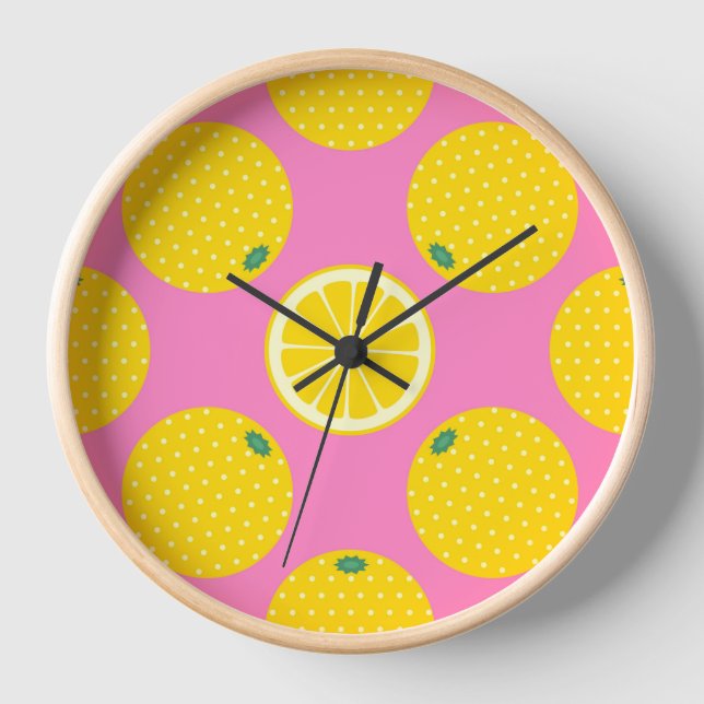 Citrus Lemons Fun Round Clock (Front)