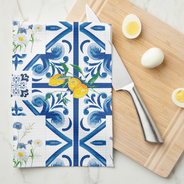 Citrus,lemons,mediterranean Tea Towel (Quarter Fold)
