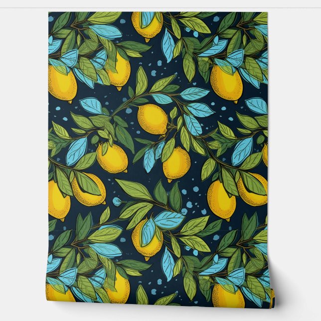 Citrus Lemons Pattern Wallpaper (Unrolling)