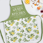 Citrus Lemons Queen of the Kitchen Name Apron<br><div class="desc">Embrace your reign in the kitchen with our personalised summer chef apron. Adorned with a fresh, citrus lemon pattern and boldly declaring you the 'Queen of the Kitchen, ' this apron can also proudly bear your name and the year. It's not just an apron, it's a declaration of your culinary...</div>
