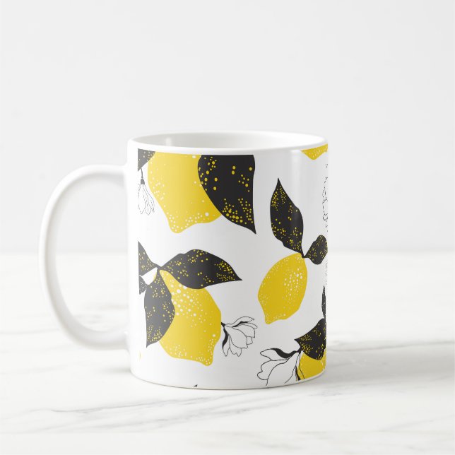 Citrus Lemons, Vintage Summer Seamless. Coffee Mug (Left)