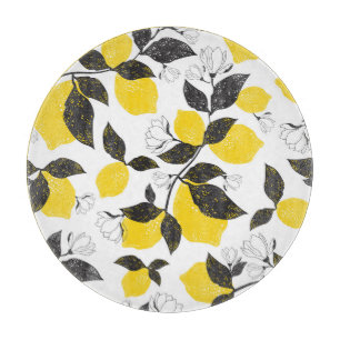 Citrus Lemons, Vintage Summer Seamless. Cutting Board