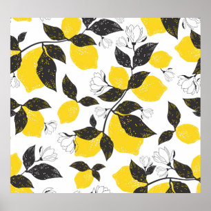 Citrus Lemons, Vintage Summer Seamless. Poster