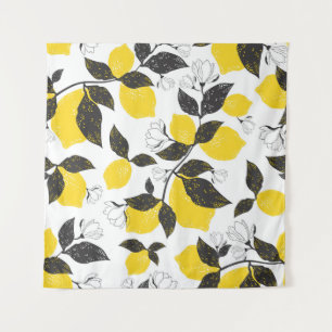 Citrus Lemons, Vintage Summer Seamless. Tapestry