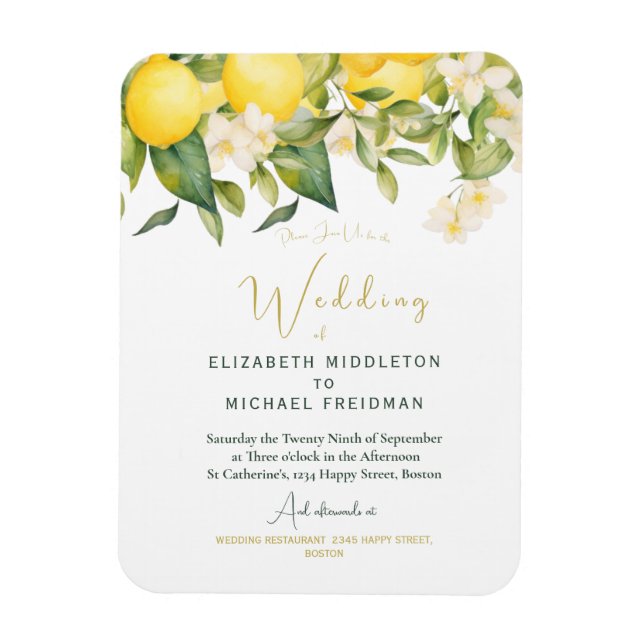 Citrus Lemons Yellow Botanical Wedding Invitation Magnet (Vertical)