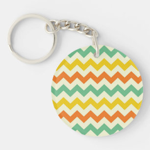 Citrus Lime Green Orange Yellow Chevron Zigzags Key Ring