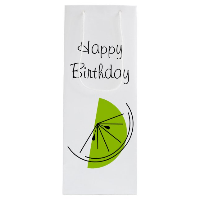 Citrus Lime Happy Birthday gift bag wine (Front)